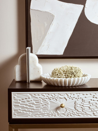 Savio Large White Fluted Marble Bowl