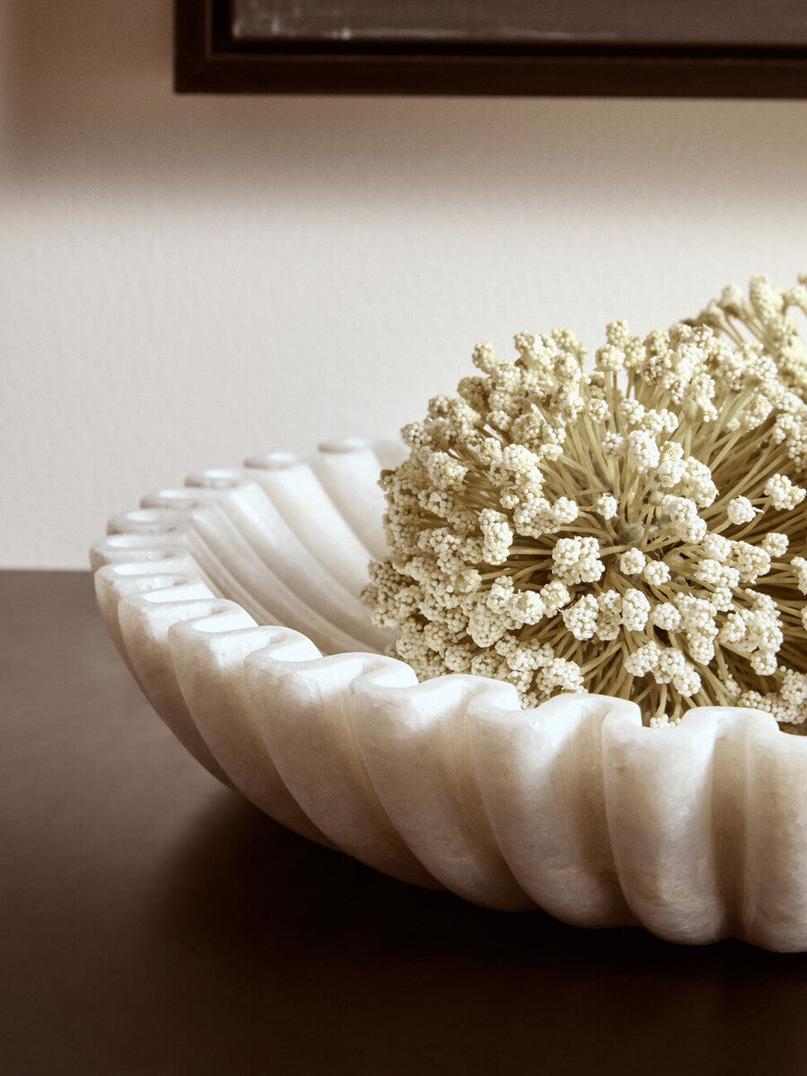 Savio Large White Fluted Marble Bowl - Image 5