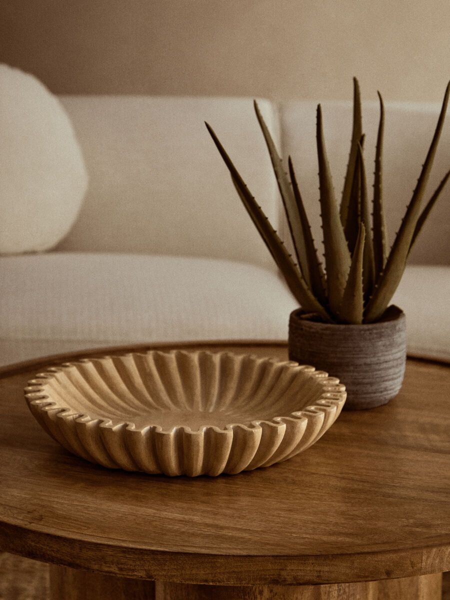 Savio Large Ochre Fluted Marble Bowl