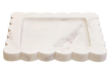 Savio White Marble Square Small Tray With Scallop Edges