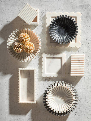 Savio White Marble Square Small Tray With Scallop Edges