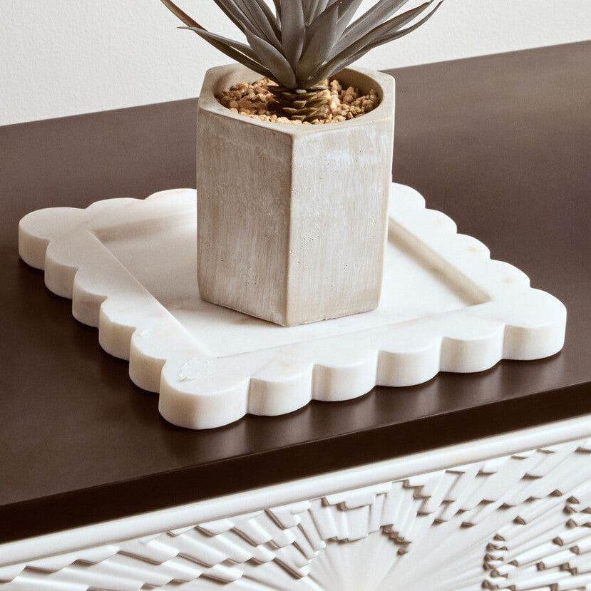 Savio White Marble Square Small Tray With Scallop Edges
