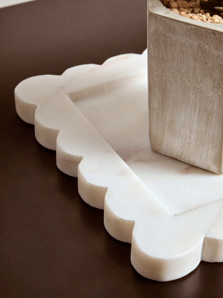 Savio White Marble Square Small Tray With Scallop Edges