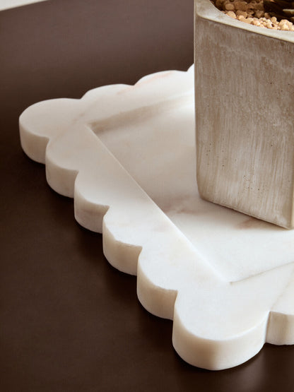 Savio White Marble Square Small Tray With Scallop Edges