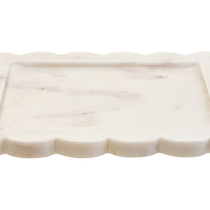 White Marble Square Large Tray with Scallop Edges | Savio
