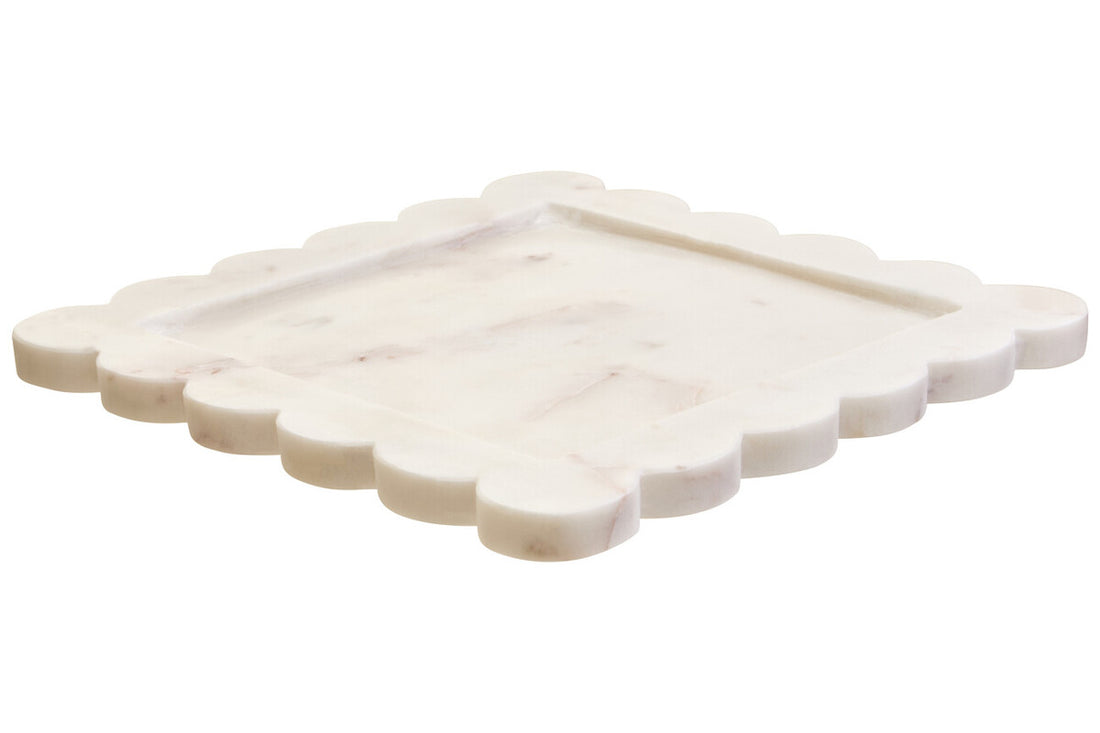Savio White Marble Square Large Tray With Scallop Edges - Image 3