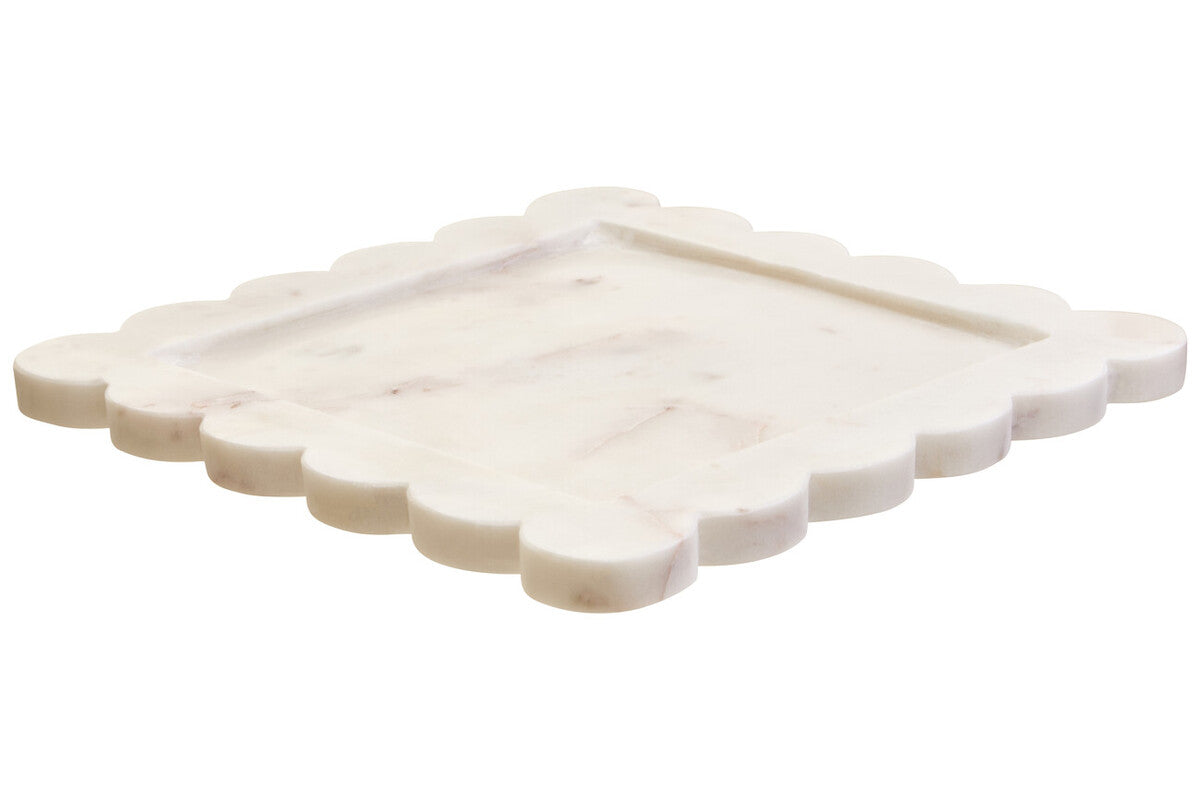 Savio White Marble Square Large Tray With Scallop Edges - Image 3