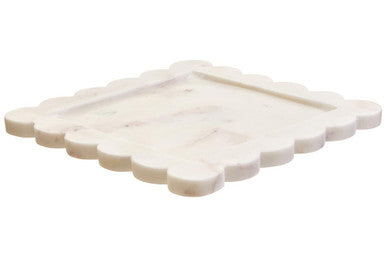 Savio White Marble Square Large Tray With Scallop Edges