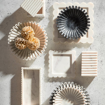 Savio White Marble Square Large Tray With Scallop Edges - Image 2