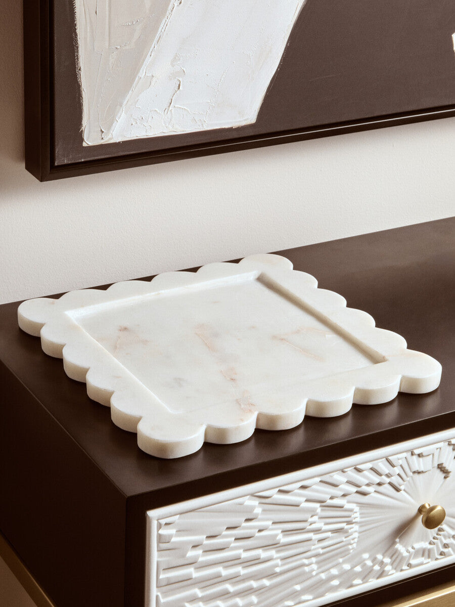 Savio White Marble Square Large Tray With Scallop Edges - Image 5