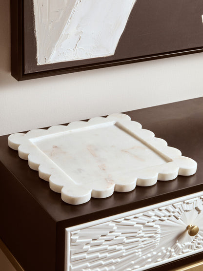 Savio White Marble Square Large Tray With Scallop Edges - Image 5