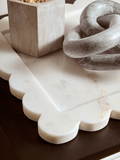 Savio White Marble Square Large Tray With Scallop Edges - Image 6