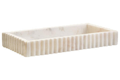 Savio Rectangular White Fluted Marble Tray