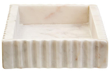 Savio Rectangular White Fluted Marble Tray