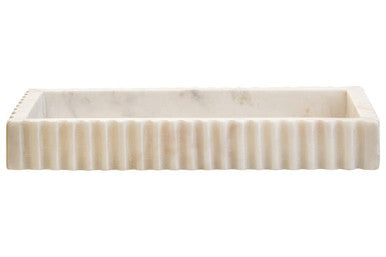 Savio Rectangular White Fluted Marble Tray