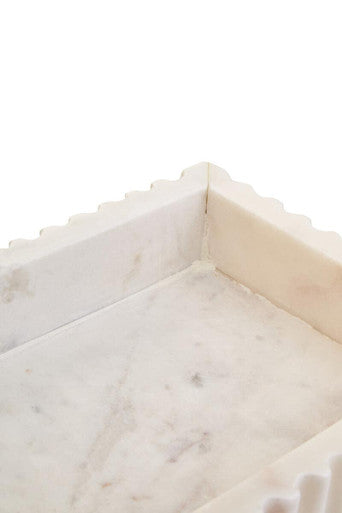 Savio Rectangular White Fluted Marble Tray