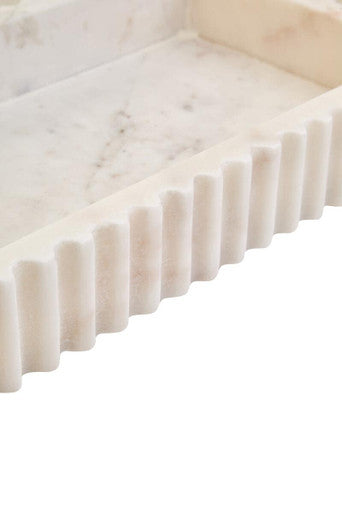 Savio Rectangular White Fluted Marble Tray