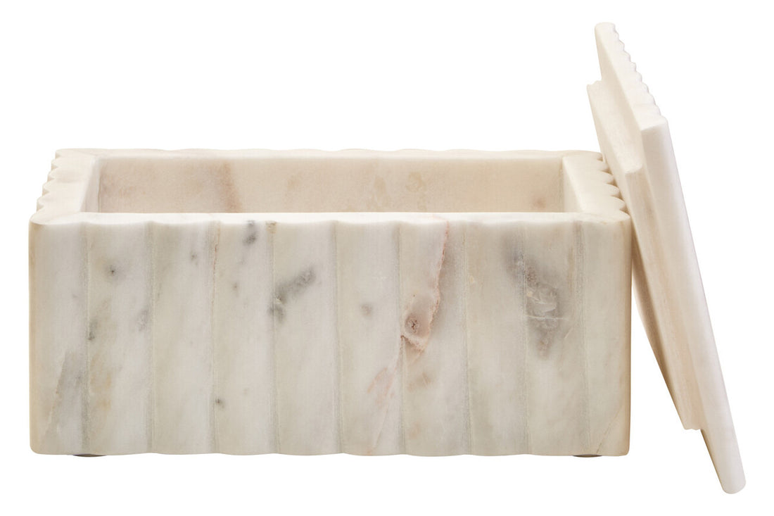 Savio Rectangular White Fluted Marble Box - Image 3