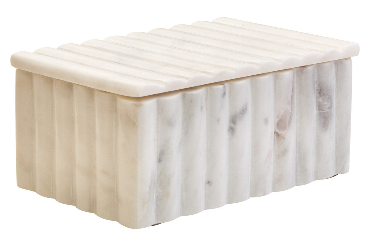 Savio Rectangular White Fluted Marble Box