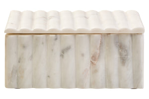 Savio Rectangular White Fluted Marble Box