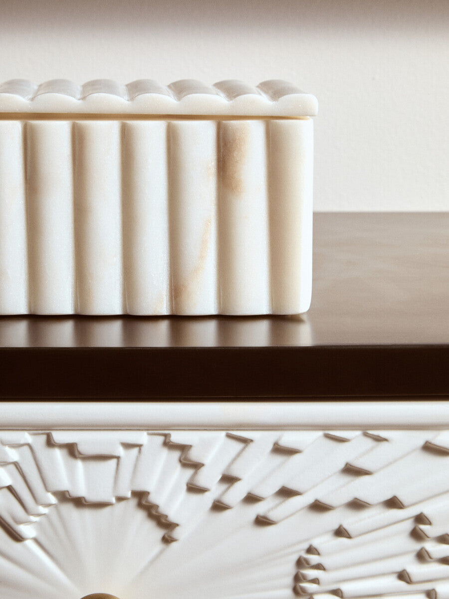 Savio Rectangular White Fluted Marble Box - Image 8