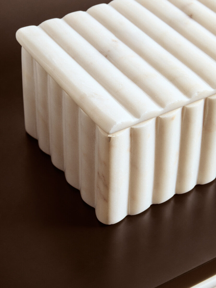 Savio Rectangular White Fluted Marble Box