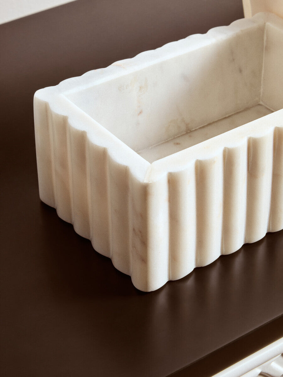 Savio Rectangular White Fluted Marble Box - Image 10