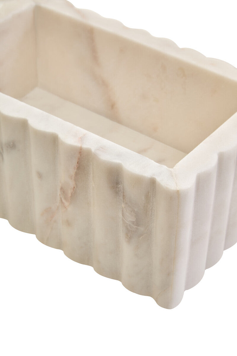 Savio Rectangular White Fluted Marble Box