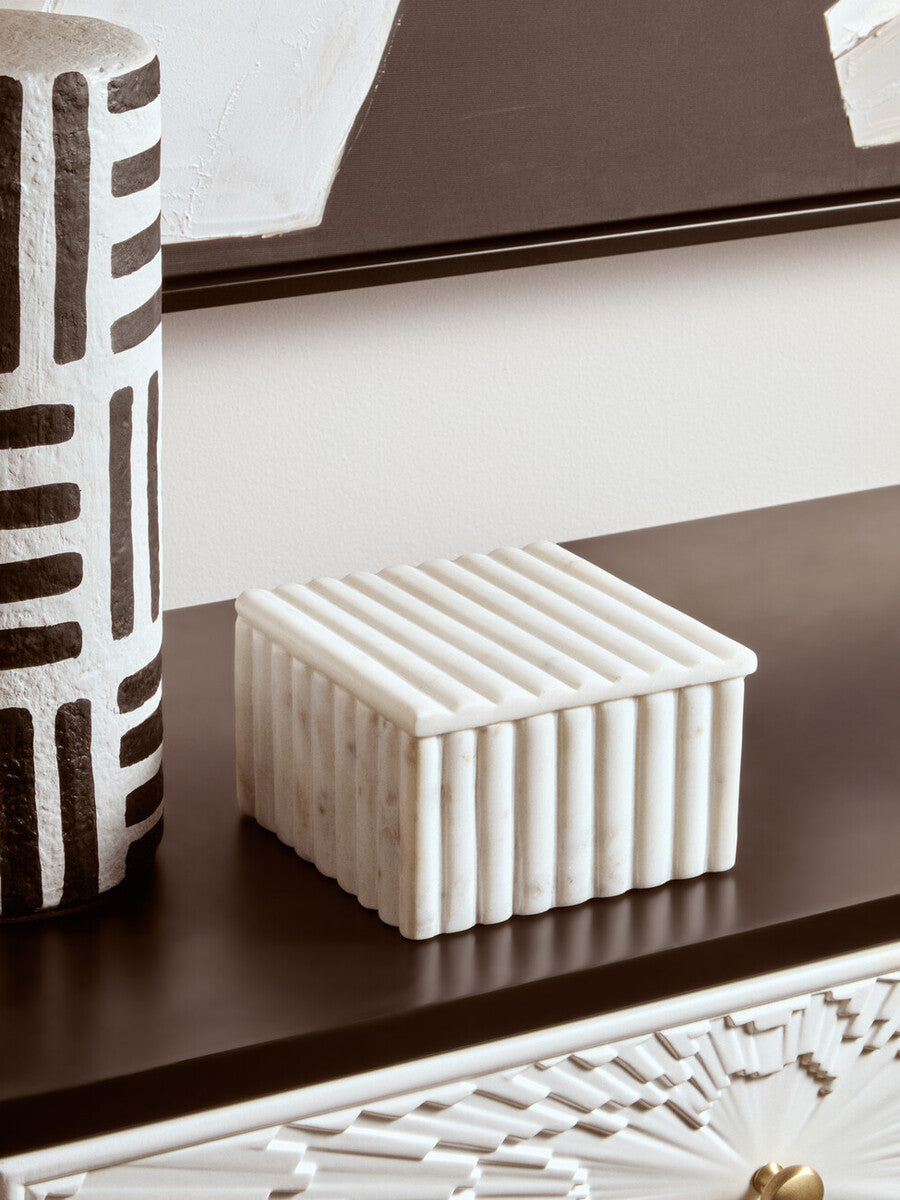 Savio Square White Fluted Marble Box - Image 5