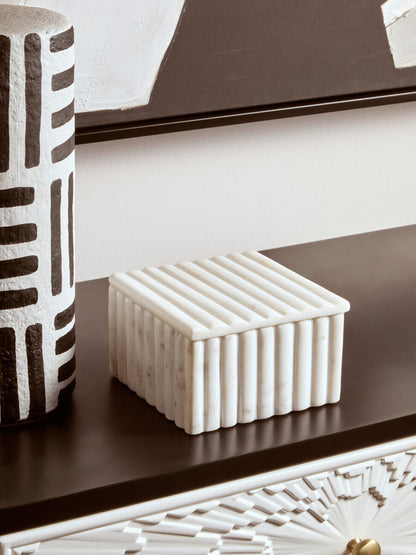 Savio Square White Fluted Marble Box
