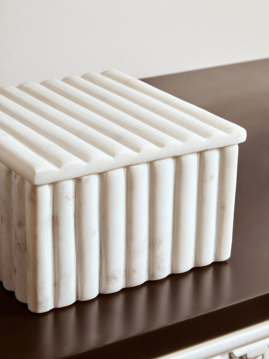 Savio Square White Fluted Marble Box - Image 7