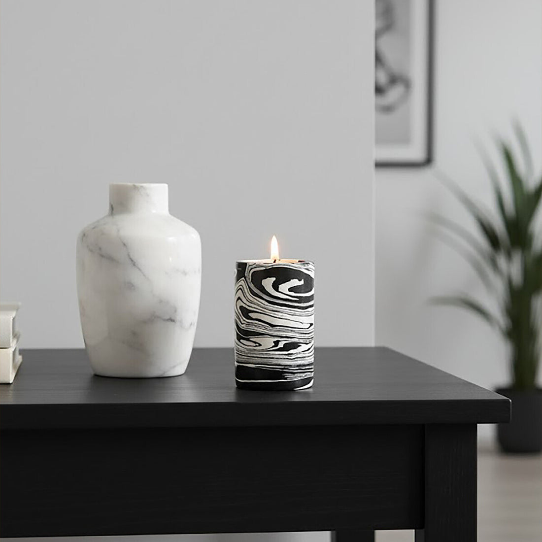 Helsa Black And White Marble Two Way Candle Holder