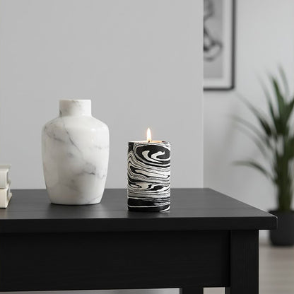 Helsa Black And White Marble Two Way Candle Holder