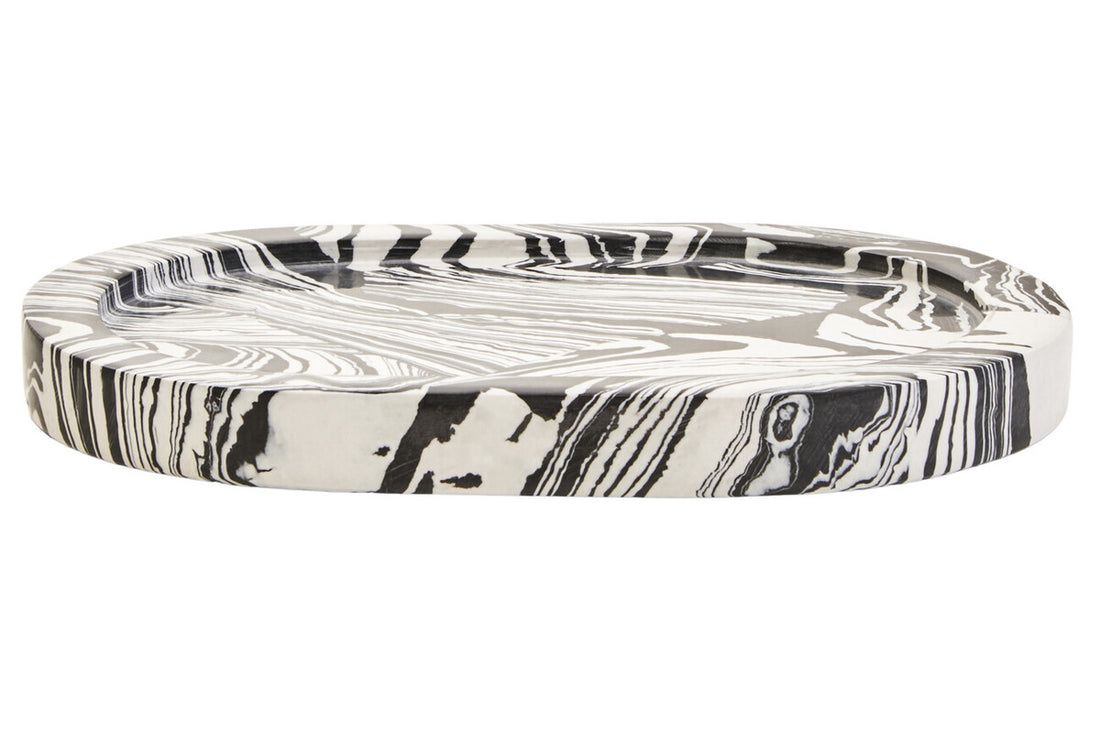 Helsa Black And White Oval Marble Tray