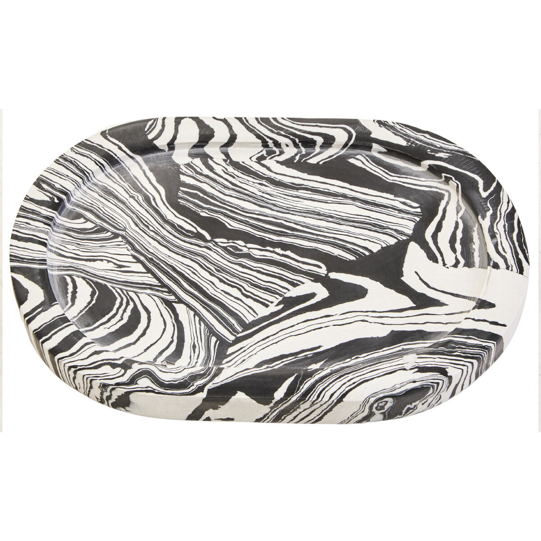 Helsa Black And White Oval Marble Tray