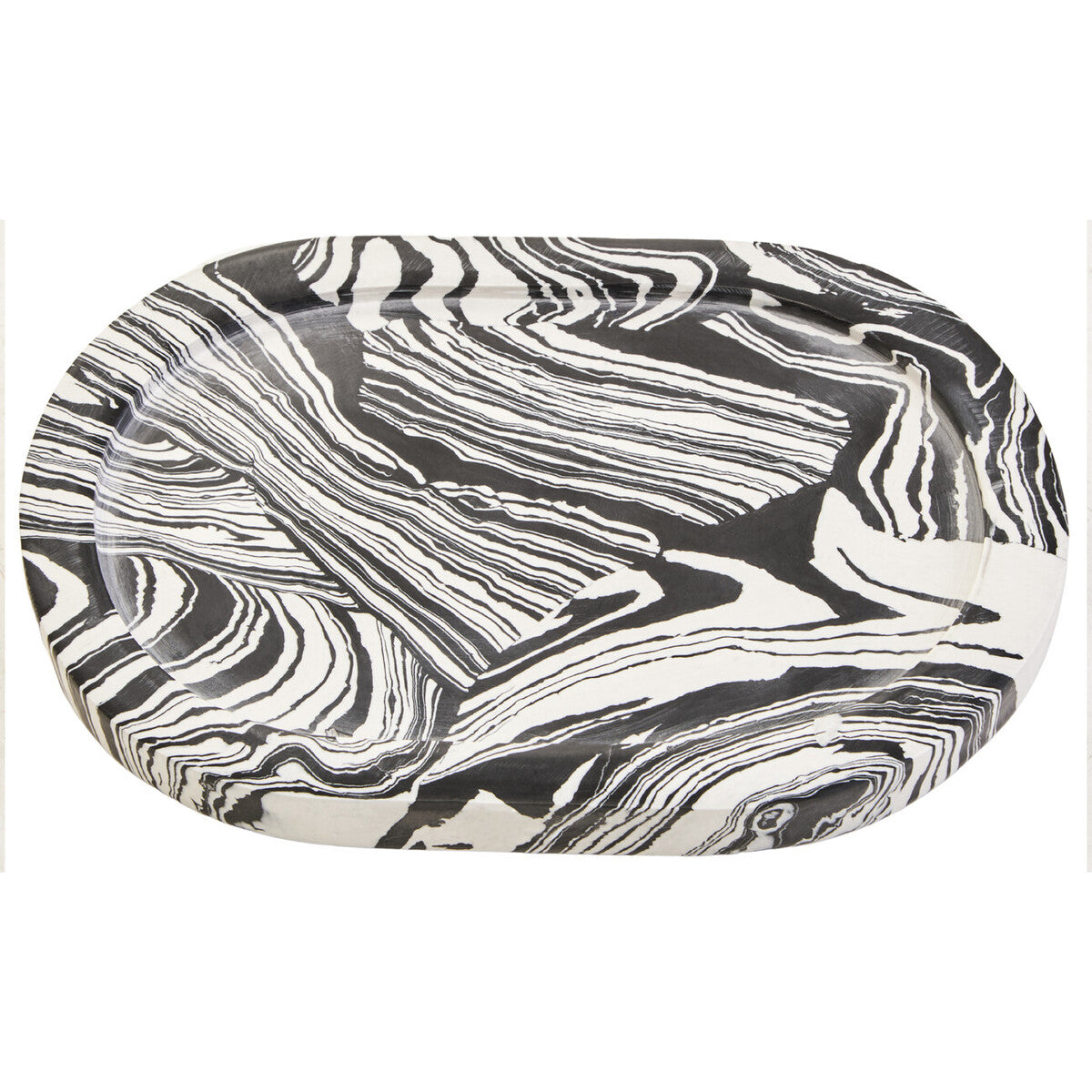 Helsa Black And White Oval Marble Tray