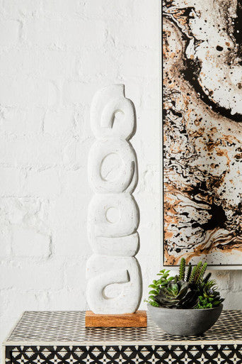 Fidel Rustic White Mango Wood Ring Sculpture