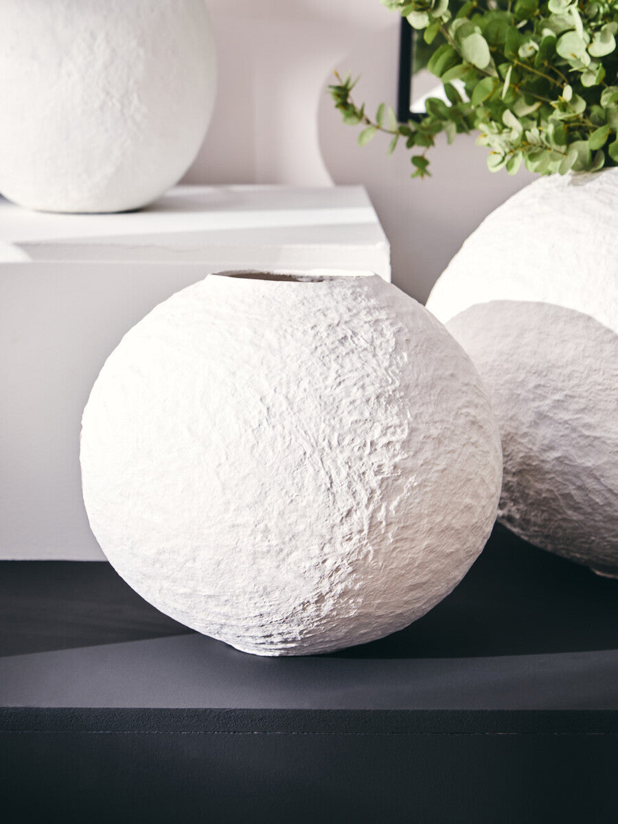Sanai Cotton Mache Small White Round Vase