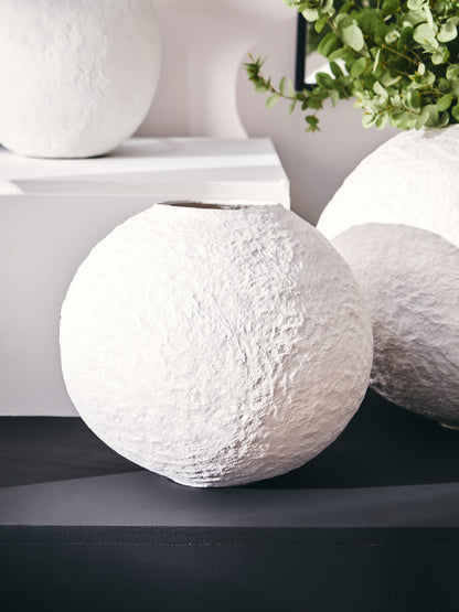Sanai Cotton Mache Small White Round Vase