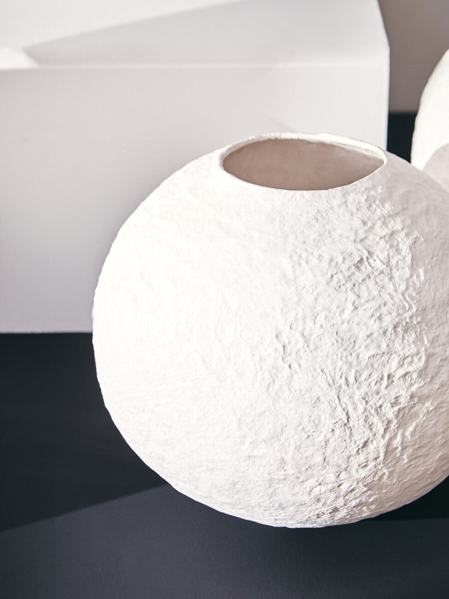Sanai Cotton Mache Small White Round Vase - Image 5