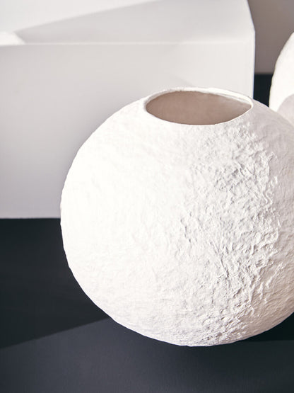 Sanai Cotton Mache Small White Round Vase