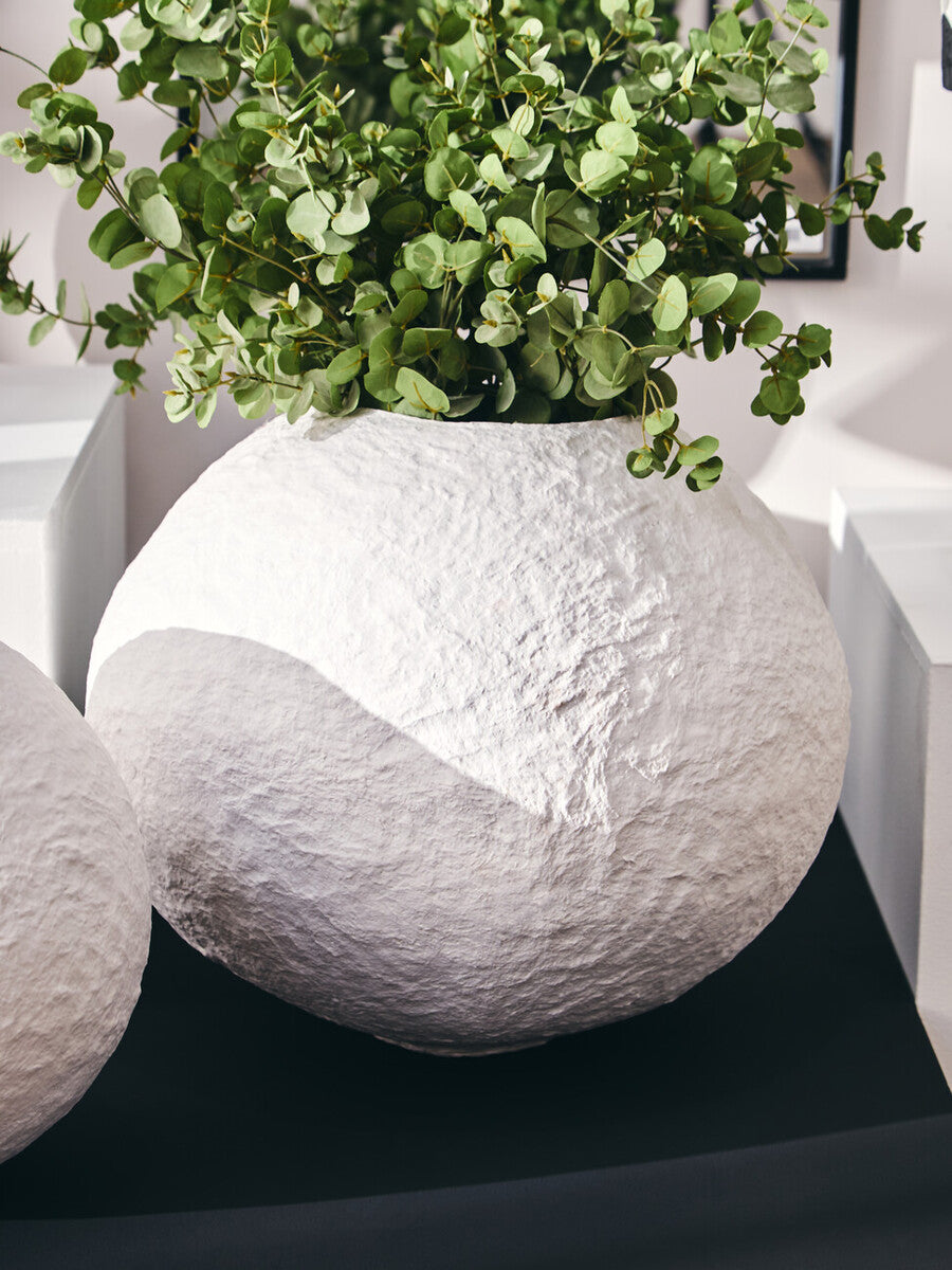Sanai Cotton Mache Large White Round Vase - Image 3