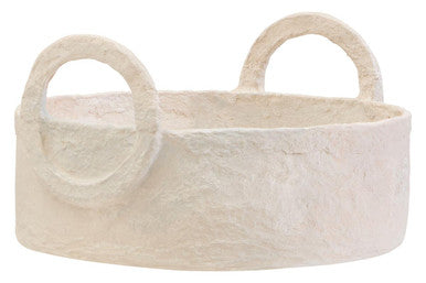 Sanai Cotton Mache Round Tray With Decorative Handles