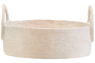 Sanai Cotton Mache Round Tray With Decorative Handles