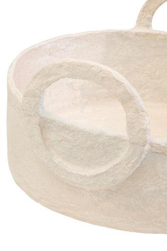 Sanai Cotton Mache Round Tray With Decorative Handles