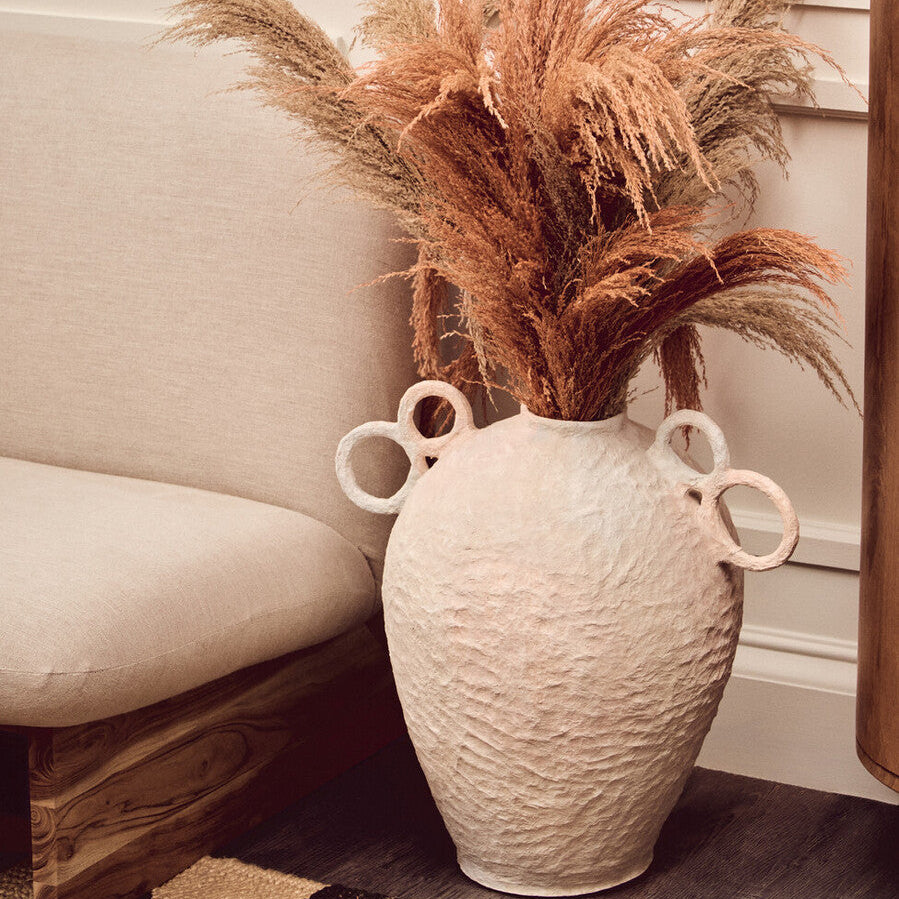 Sanai Cotton Mache Large Vase With Decorative Handles - Image 4