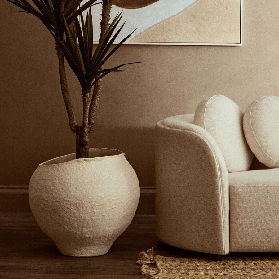 Sanai Cotton Mache Large Beige Planter - Image 7