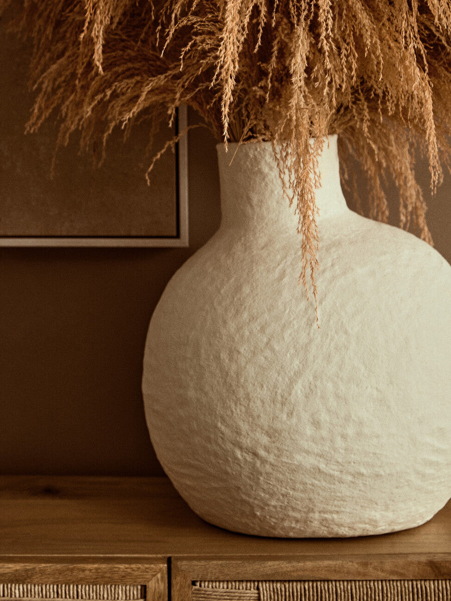 Sanai Cotton Mache Large Cream Vase - Image 5