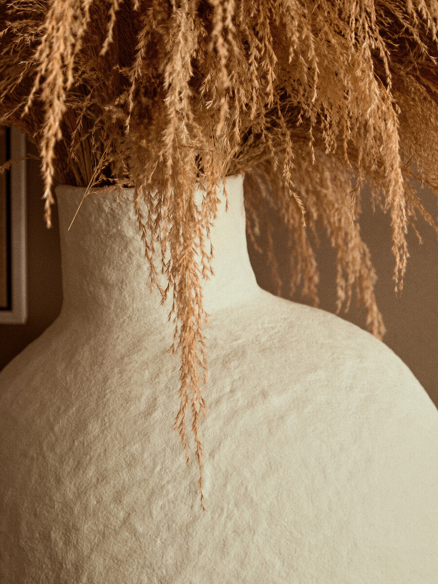 Sanai Cotton Mache Large Cream Vase - Image 6