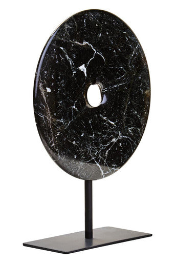 Salmo Small Round Black Marble Disc Sculpture